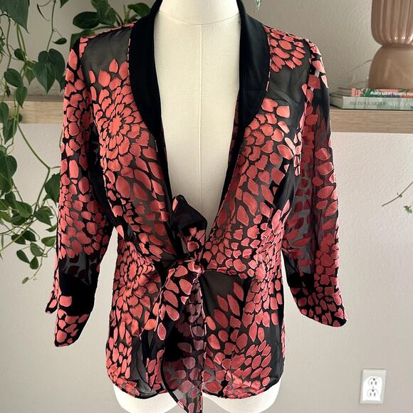 Alex Evenings Tops - Alex Evenings Tie Front Blouse S Velvet Burnout Floral Whimsigoth Romantic Goth